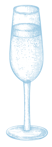 A blue hand drawn champagne glass on a transparent background.