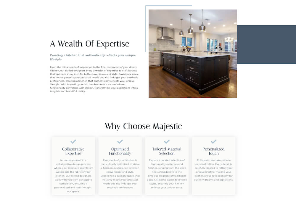 Part of website page Majestic Kitchens and Bath